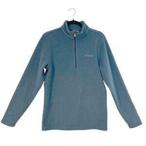 Columbia Men's Small Blue Teal Fleece Quarter Zip Pullover Sweater Mock Neck S